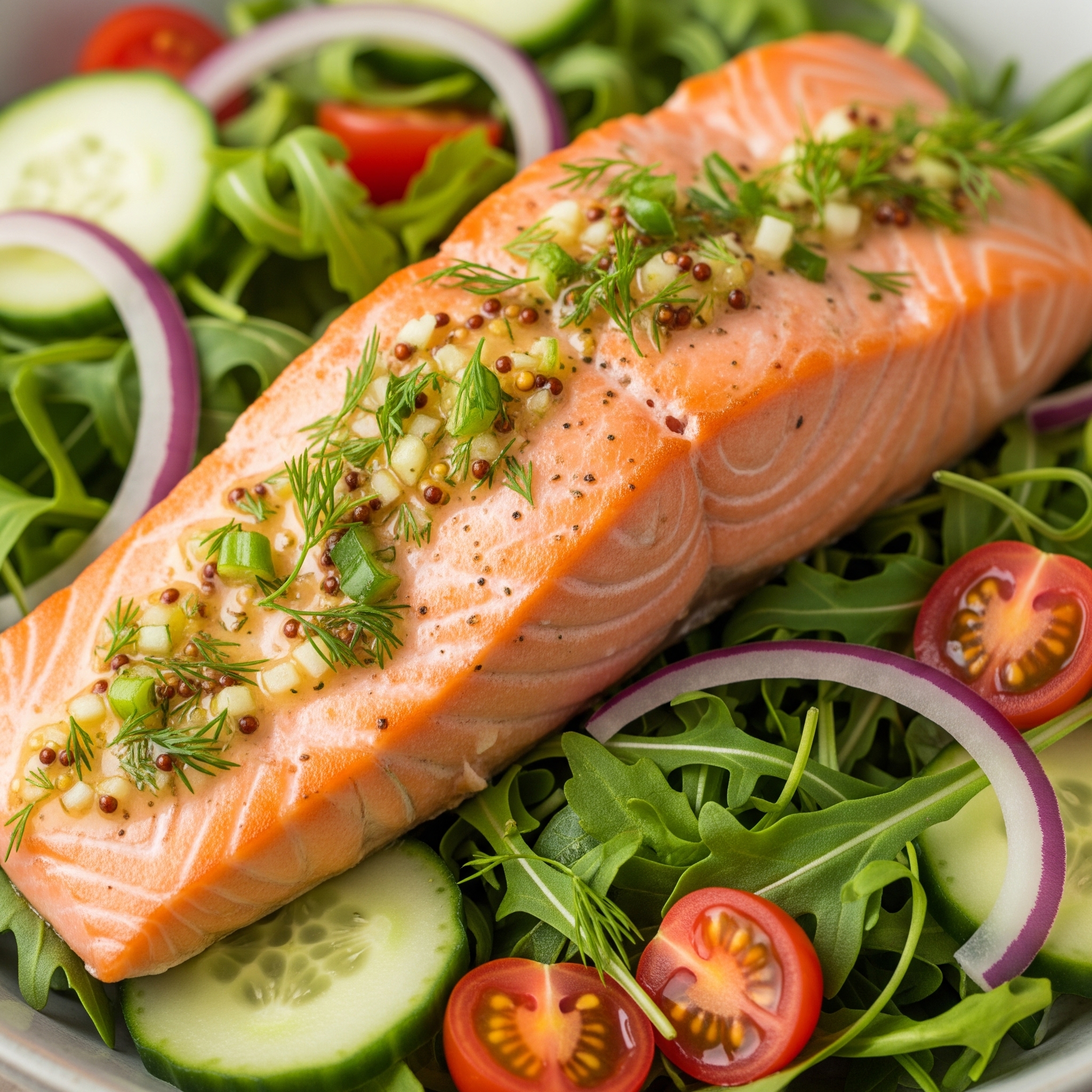 Grilled Salmon Salad with Lemon-Dill Vinaigrette
