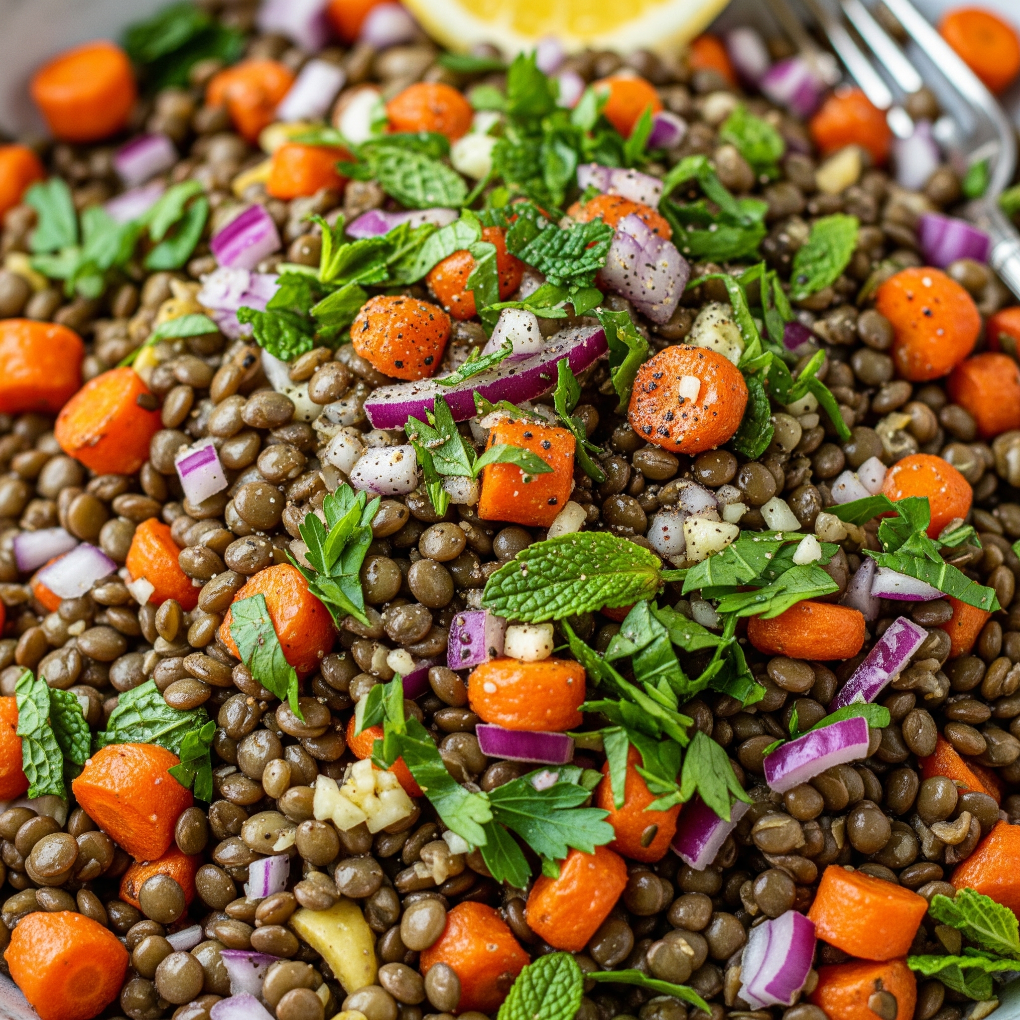 Lentil Salad with Roasted Carrots & Herbs